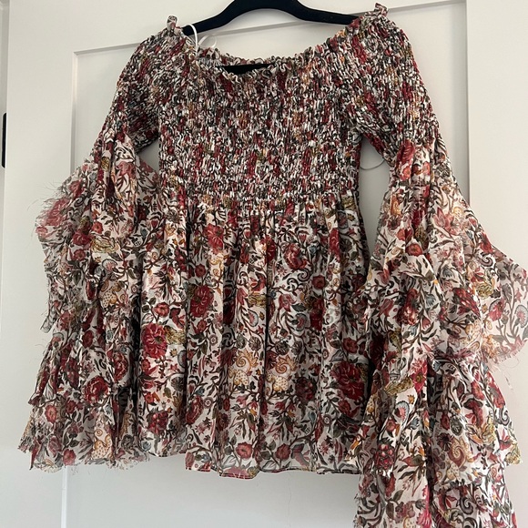 Caroline Constas printed off the shoulder top - Picture 2 of 8